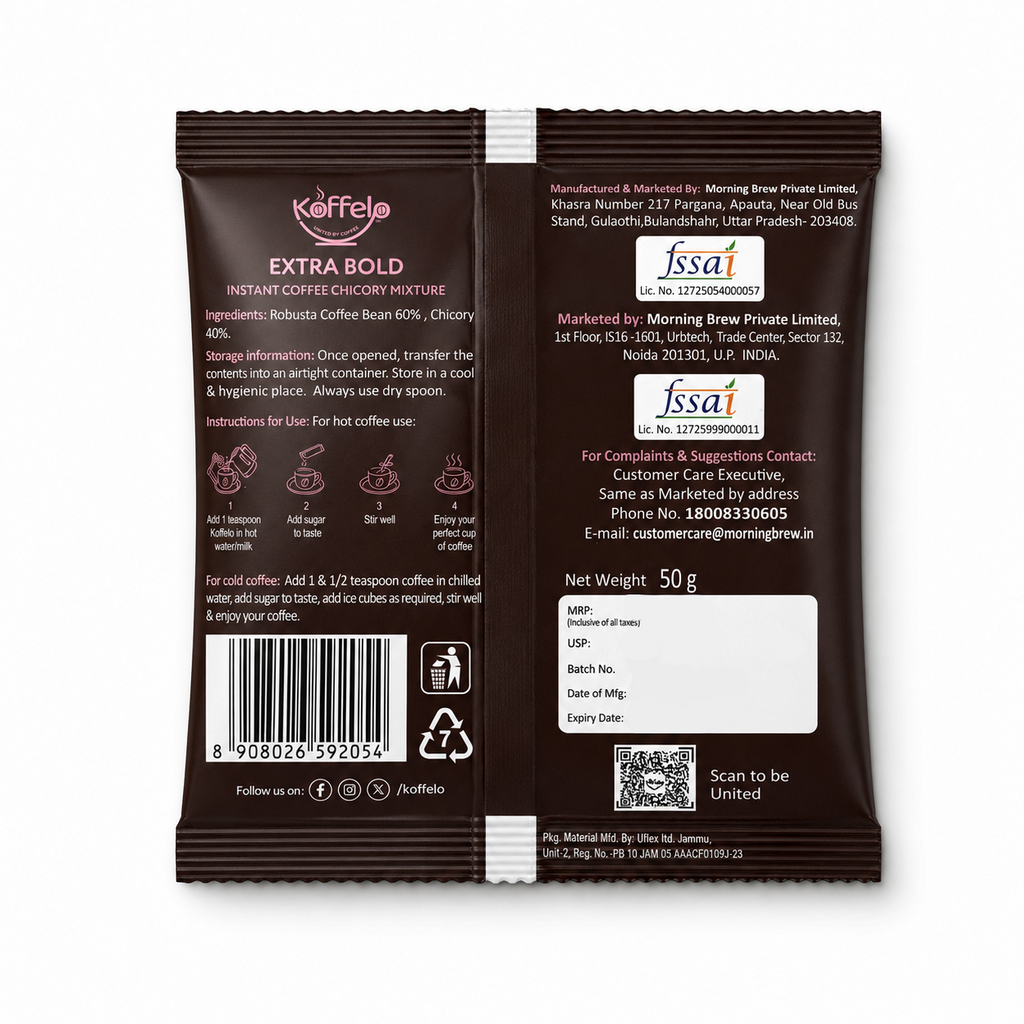 Koffelo Extra Bold Instant Coffee Chicory Mixture (50 GM X 4)