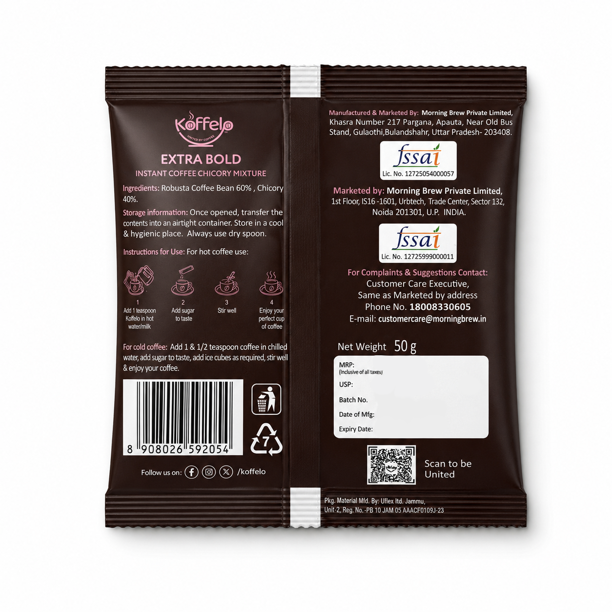 Koffelo Extra Bold Instant Coffee Chicory Mixture (50 GM X 4)