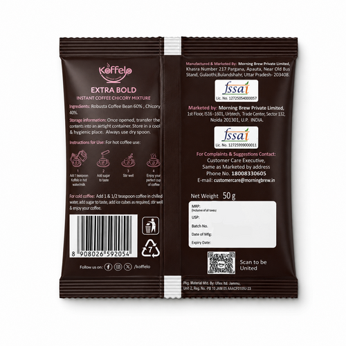 Koffelo Extra Bold Instant Coffee Chicory Mixture (50 GM X 4)