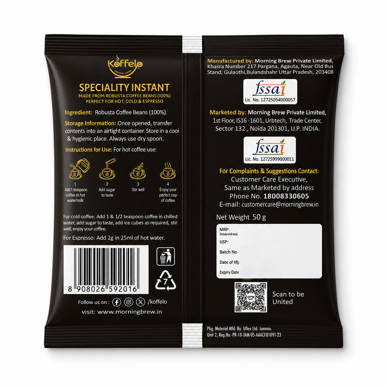 Koffelo Speciality Instant Coffee Powder ( 50 GM X 4)