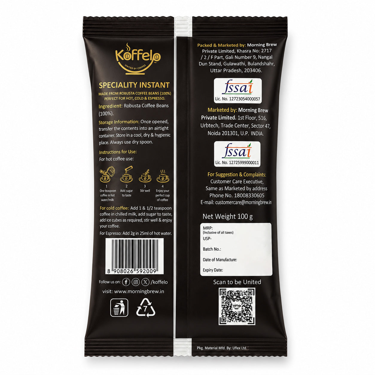 Koffelo Speciality Instant Coffee Powder (100 GM X 10)