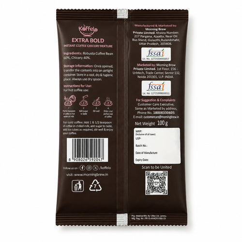 Koffelo Extra Bold Instant Coffee Chicory Mixture ( 100 GM  X 10)