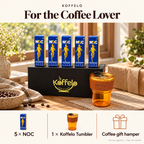 For the Coffee Lover lifestyle infographic: 5 × NOC; 1 × Koffelo Tumbler; Coffee gift hamper. Serving suggestion; props not included.
